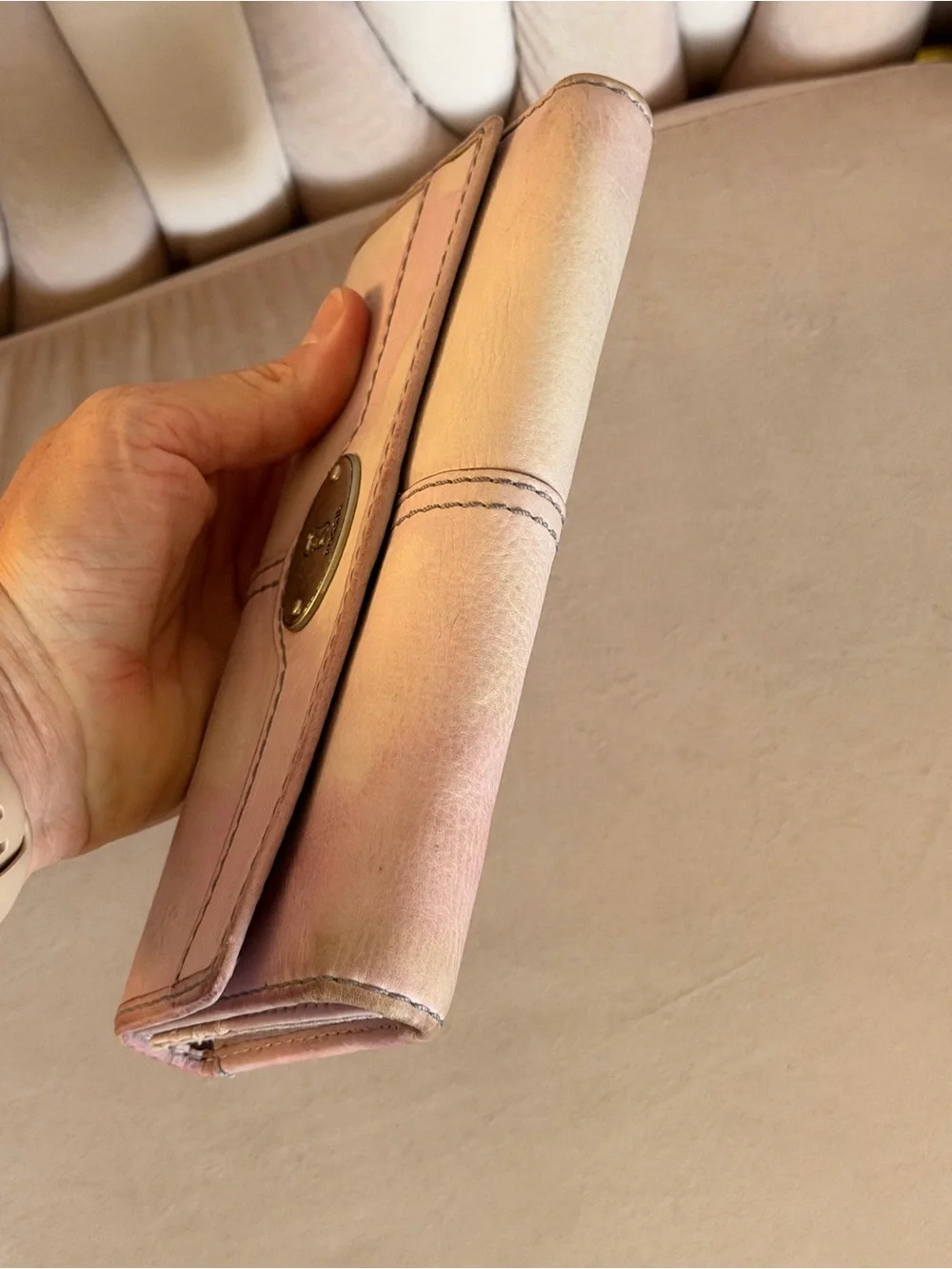 Fossil Pale Pink Leather Foldover Wallet with Silver-Tone Lock